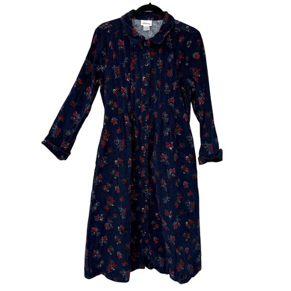 Vermont County Store Farmhouse Maxi Dress Medium Pockets Blue Corduroy Floral - Picture 1 of 14